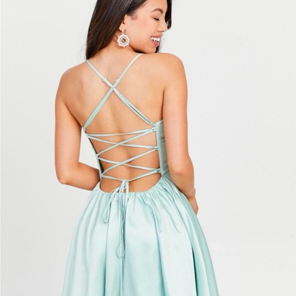 Altar’d State Kylen White Satin Lace Up Back Mini Strappy Dress - Picture 7 of 10